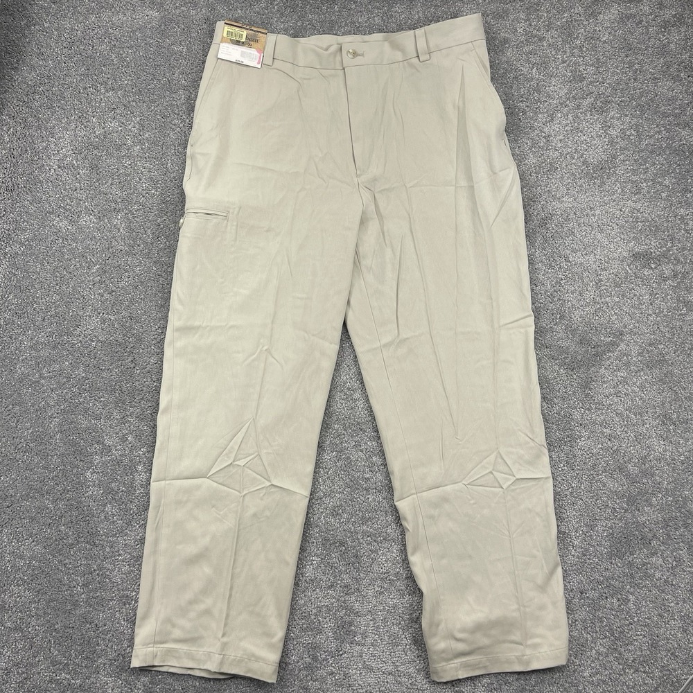 Caribbean Pants Mens 36x30 Beige Silk Flat Front Relaxed Fit New